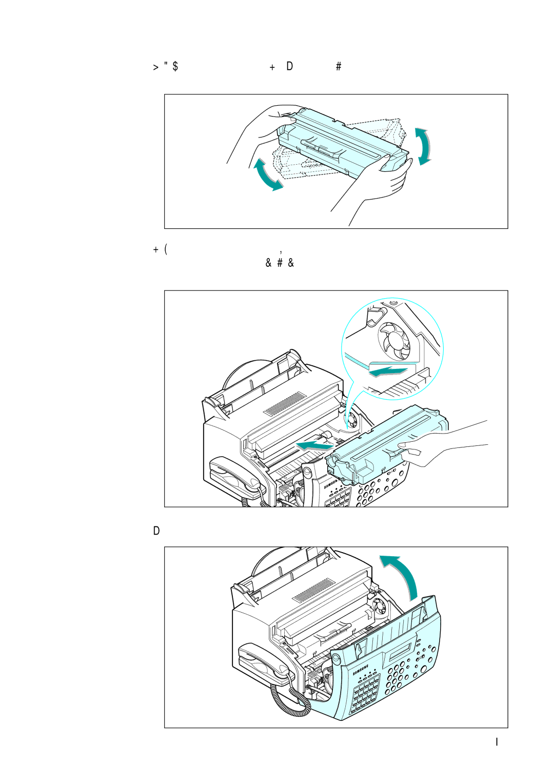 Samsung SF-555P manual Close the cover firmly until it snaps closed 