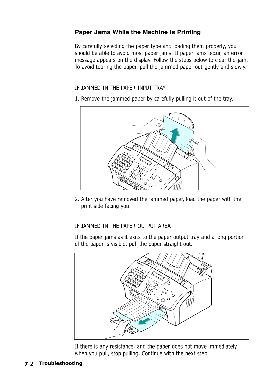 Samsung SF-555P manual If Jammed in the Paper Input Tray 