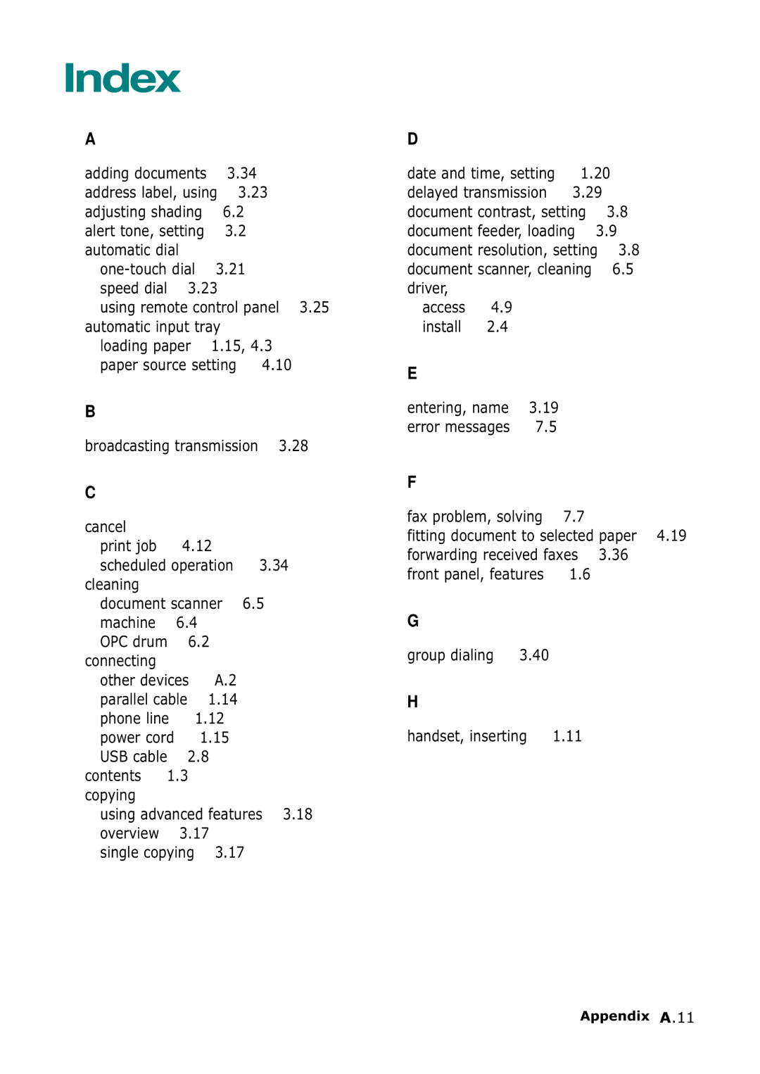 Samsung SF-555P manual Index 