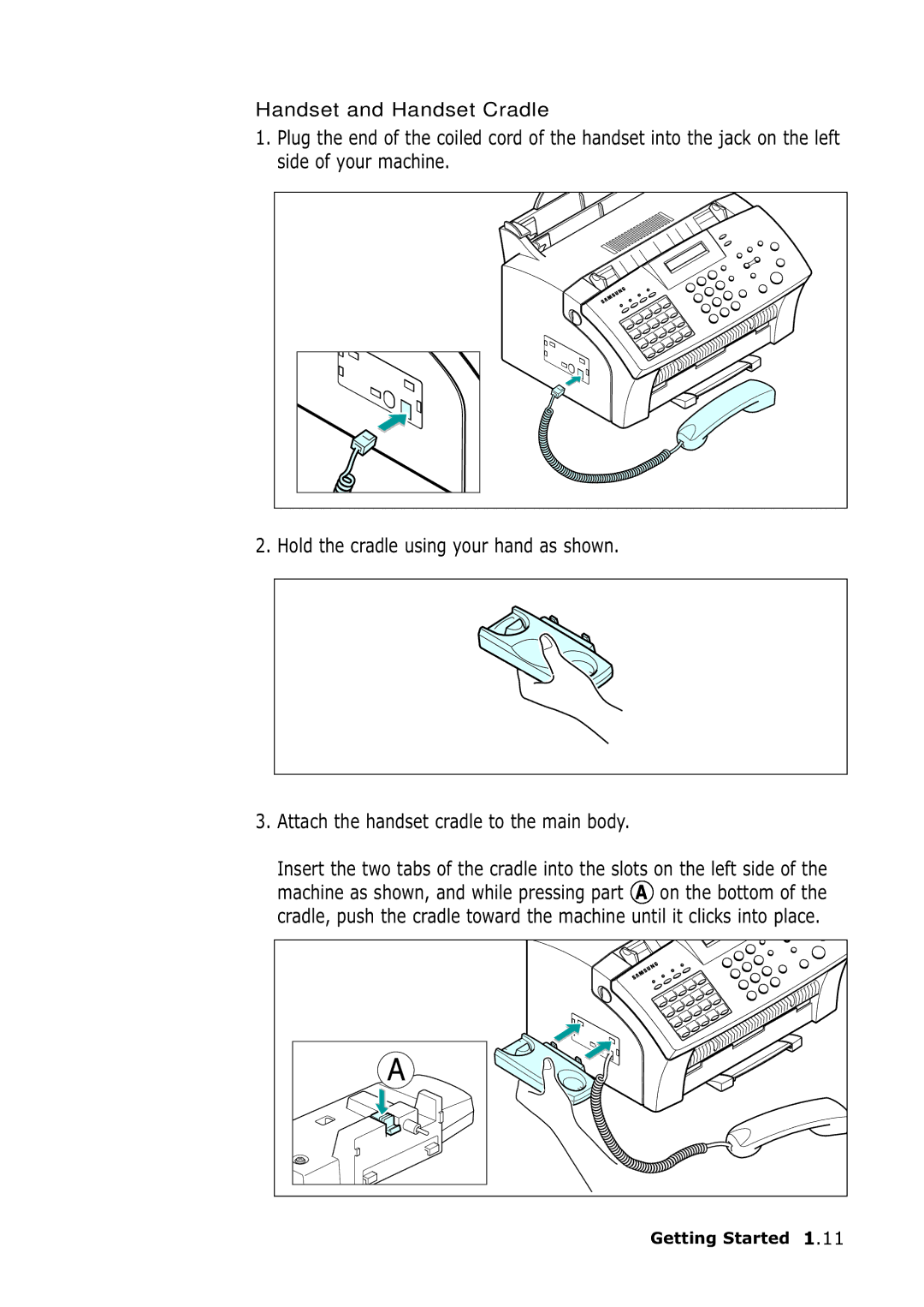 Samsung SF-555P manual Handset and Handset Cradle 