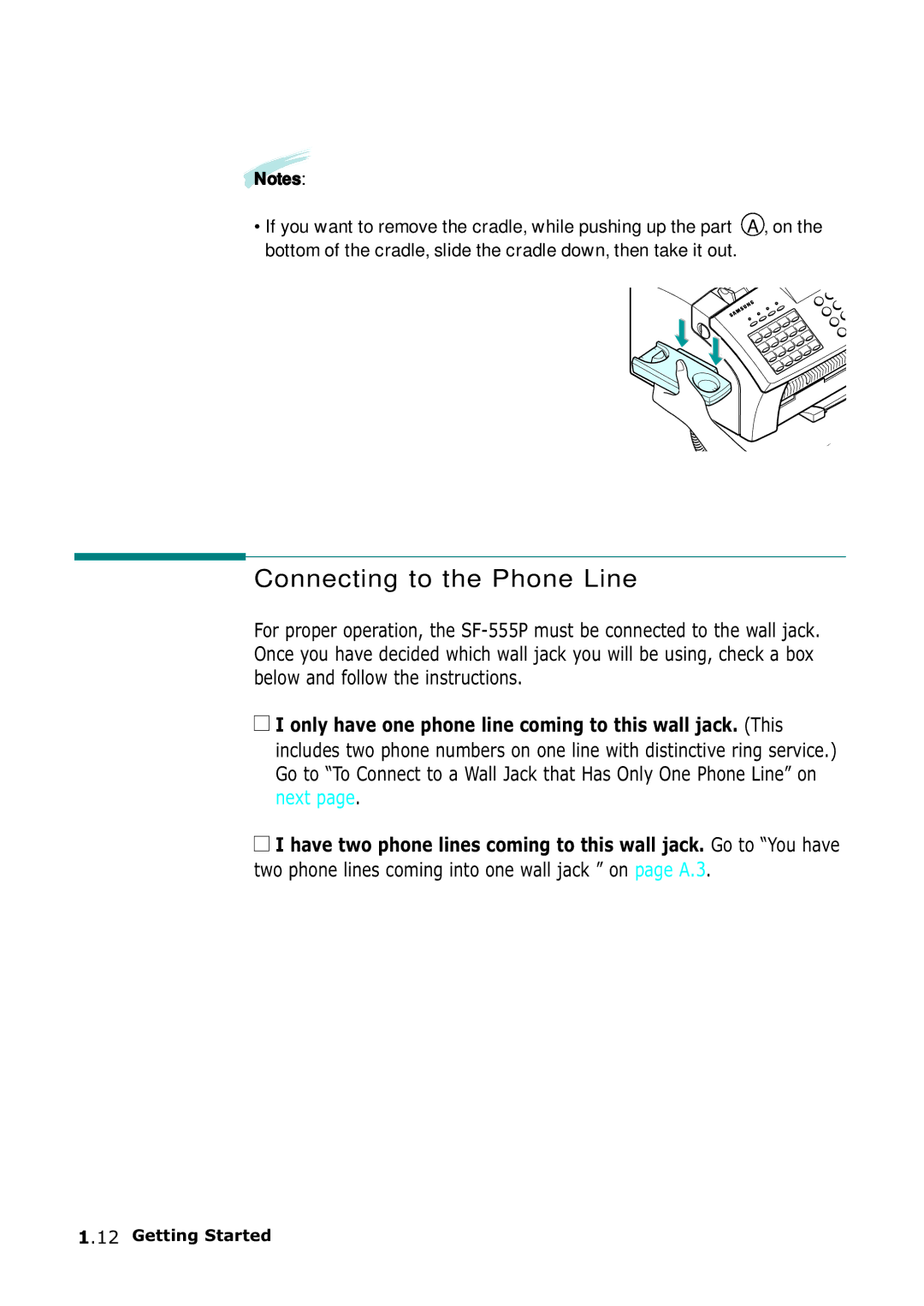 Samsung SF-555P manual Connecting to the Phone Line 