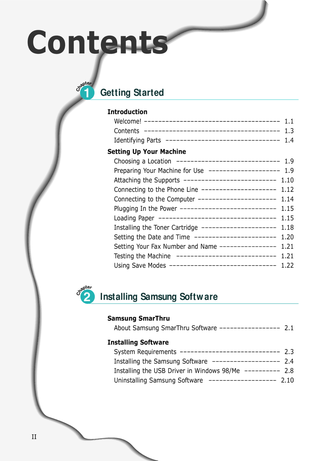 Samsung SF-555P manual Contents 