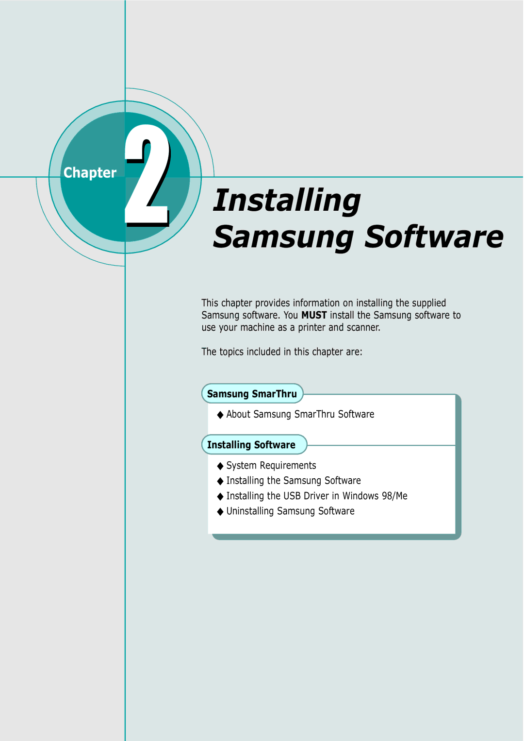 Samsung SF-555P manual Installing Samsung Software 