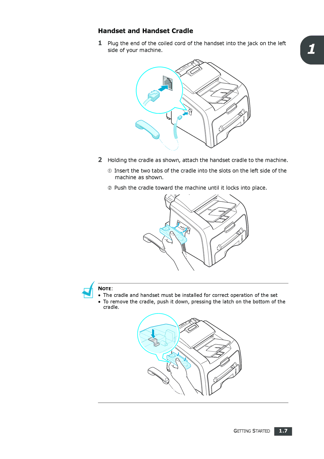 Samsung SF-560 manual Handset and Handset Cradle 