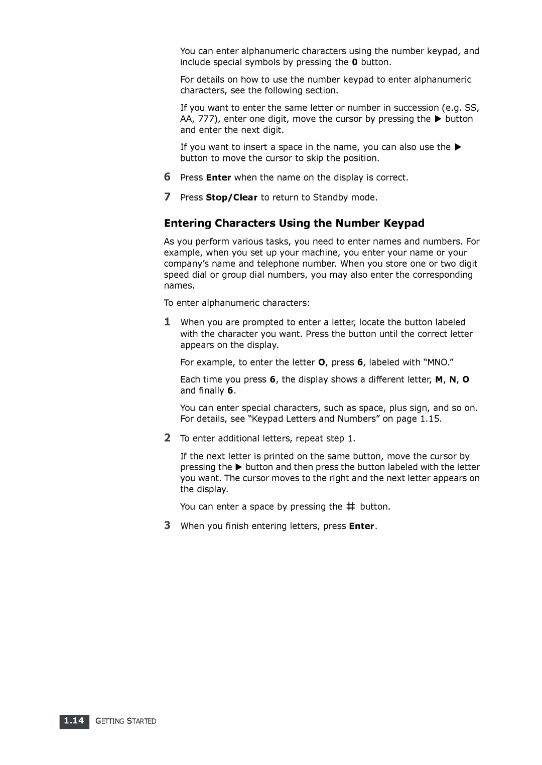 Samsung SF-560 manual Entering Characters Using the Number Keypad 