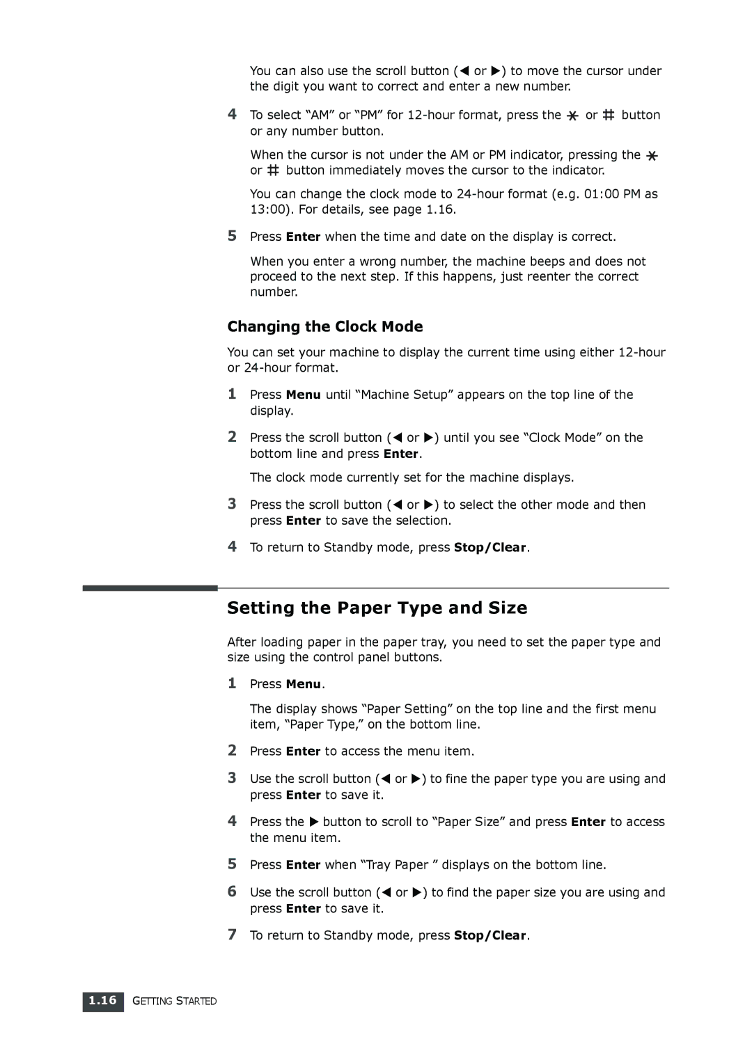 Samsung SF-560 manual Changing the Clock Mode 