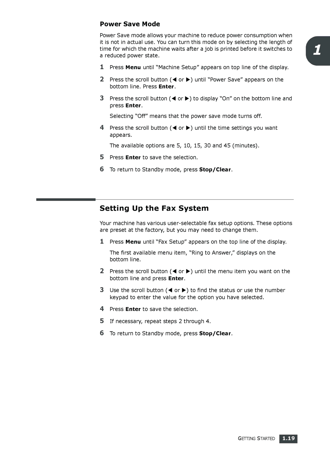 Samsung SF-560 manual Setting Up the Fax System, Power Save Mode 