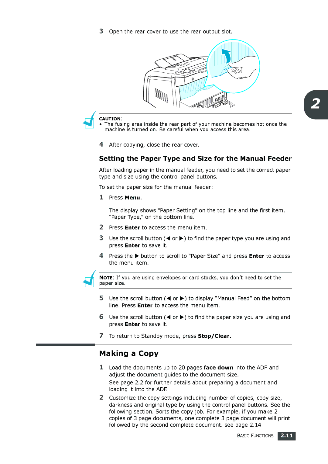 Samsung SF-560 manual Making a Copy, Open the rear cover to use the rear output slot, After copying, close the rear cover 