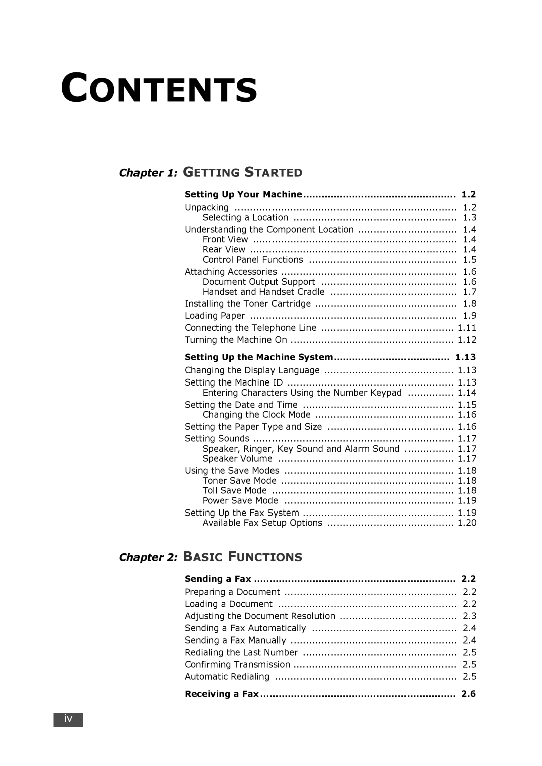 Samsung SF-560 manual Contents 