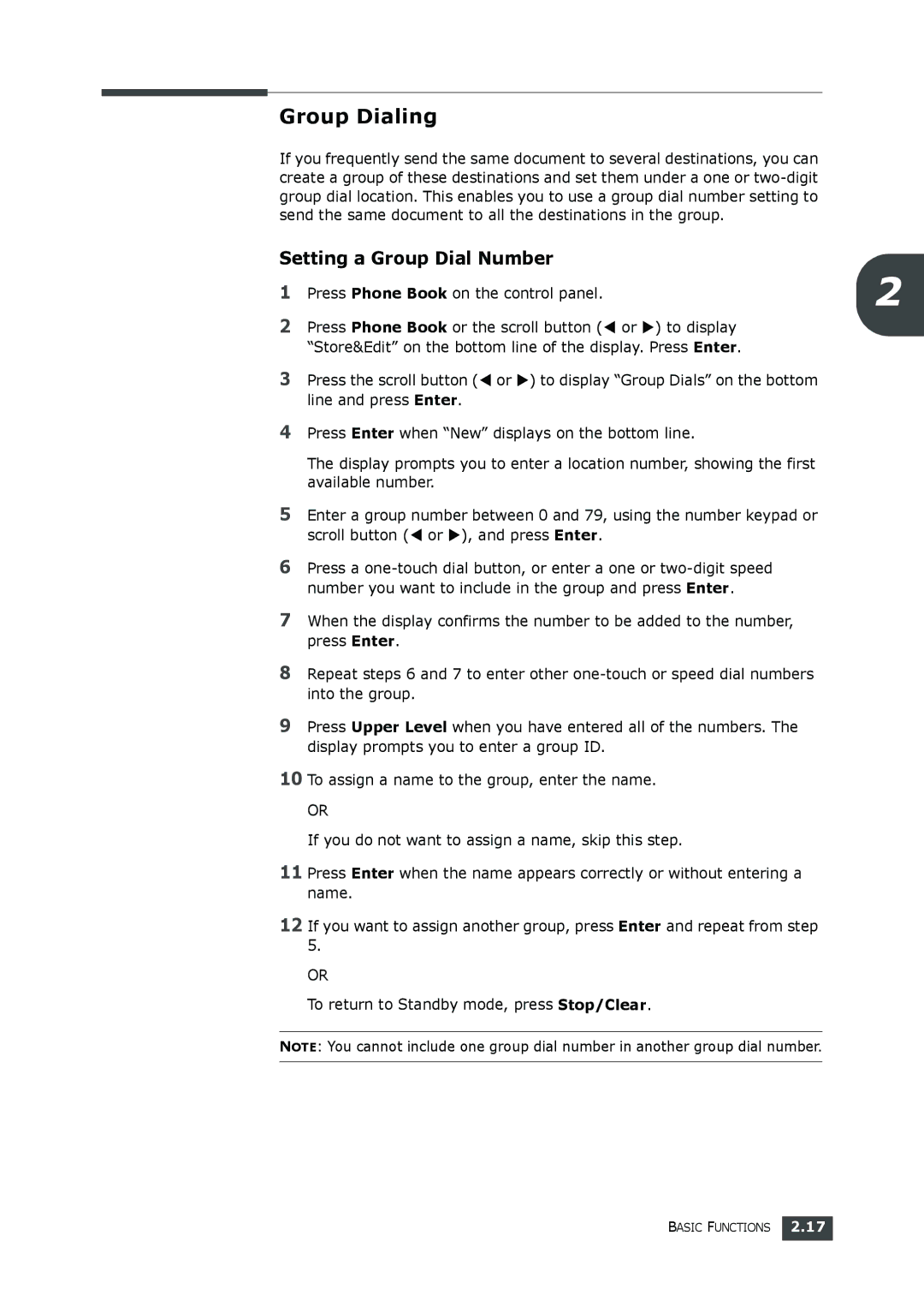 Samsung SF-560 manual Group Dialing, Setting a Group Dial Number 