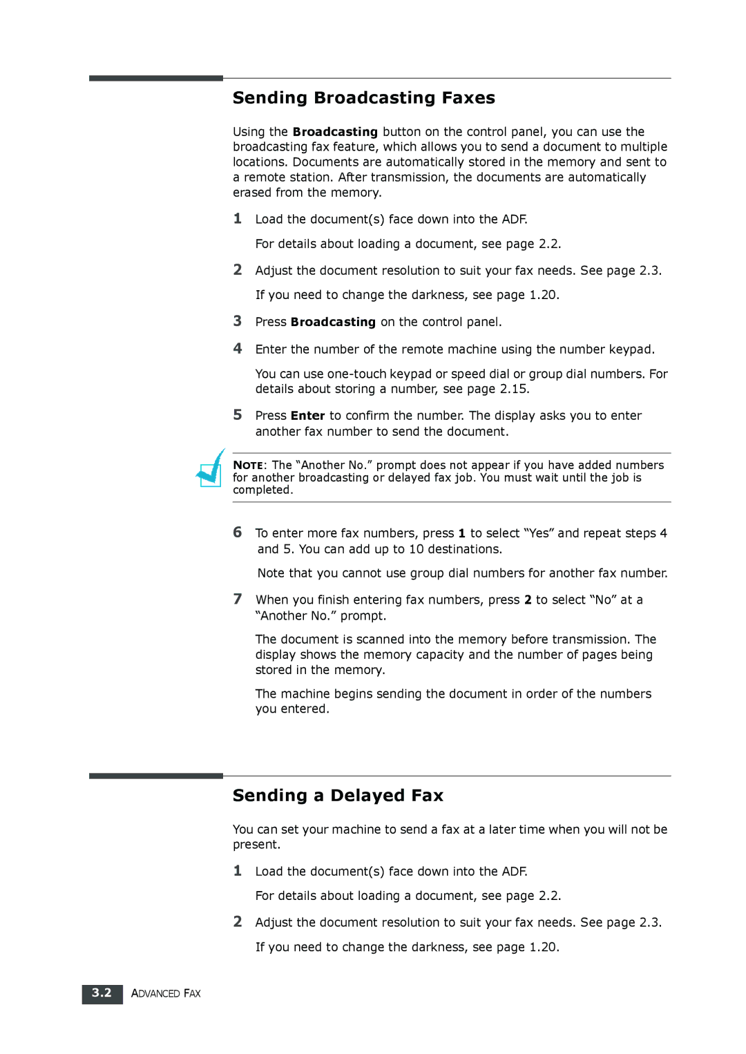 Samsung SF-560 manual Sending Broadcasting Faxes, Sending a Delayed Fax 