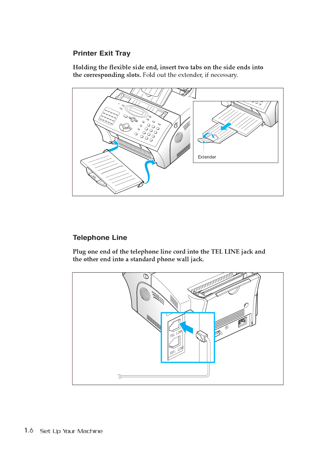 Samsung SF-5800P manual Printer Exit Tray, Telephone Line 