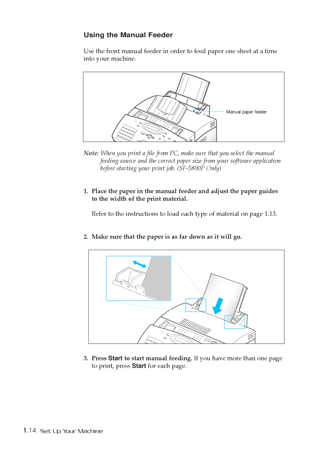 Samsung SF-5800P manual Using the Manual Feeder 