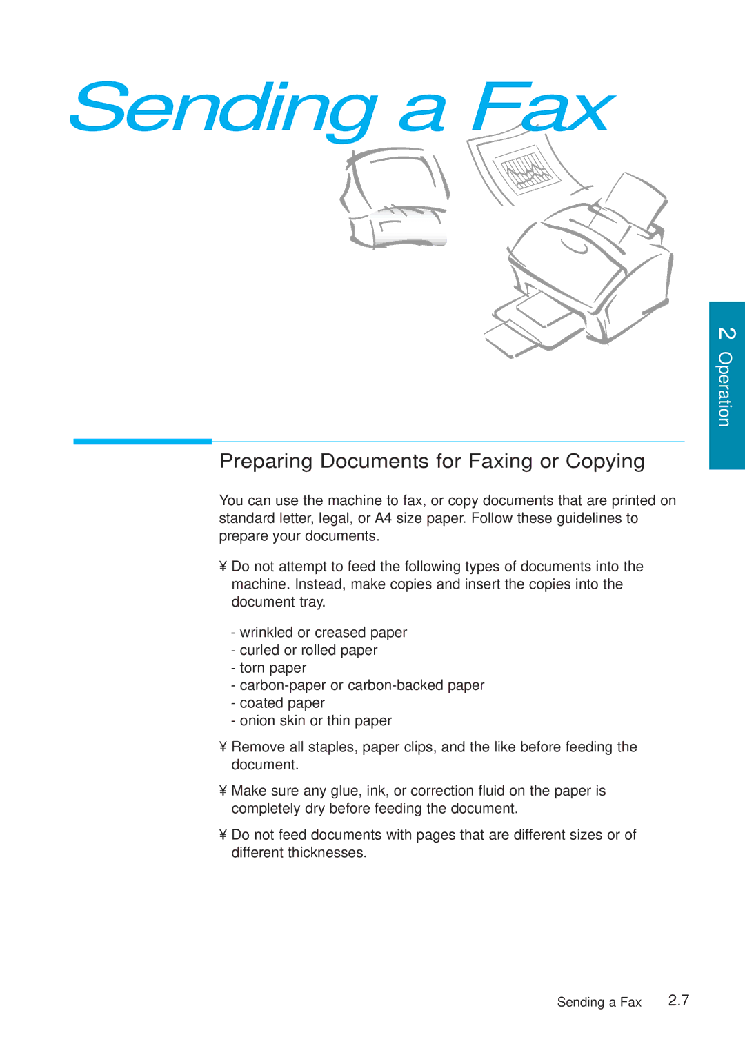 Samsung SF-5800P manual Sending a Fax, Preparing Documents for Faxing or Copying 