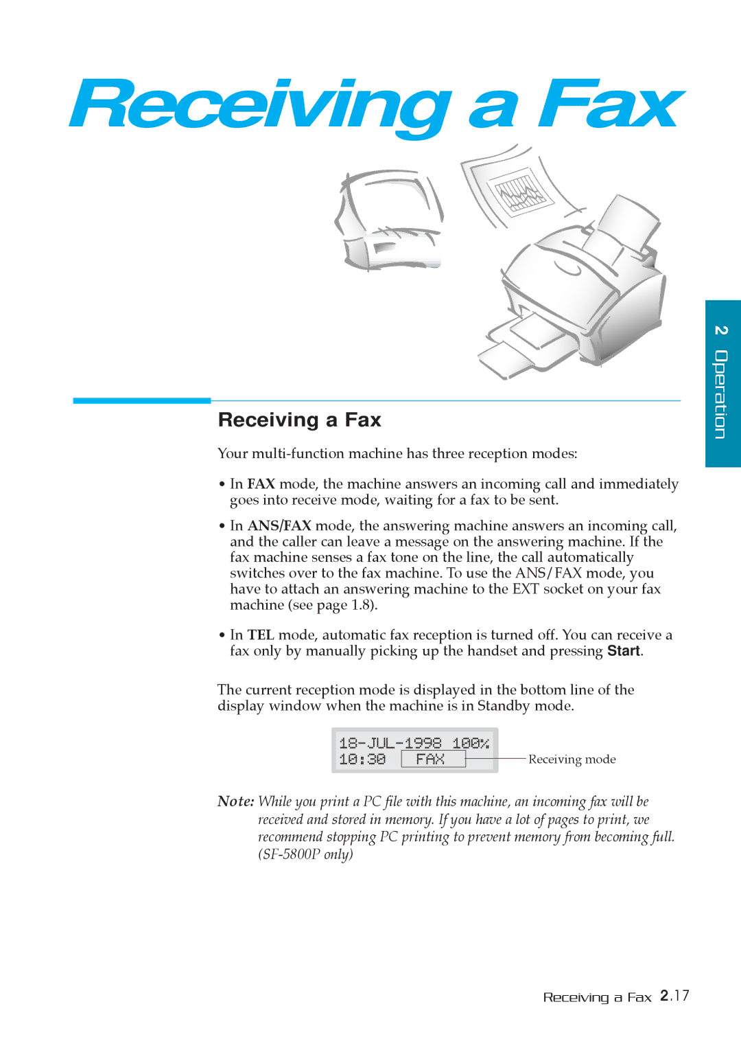 Samsung SF-5800P manual Receiving a Fax 