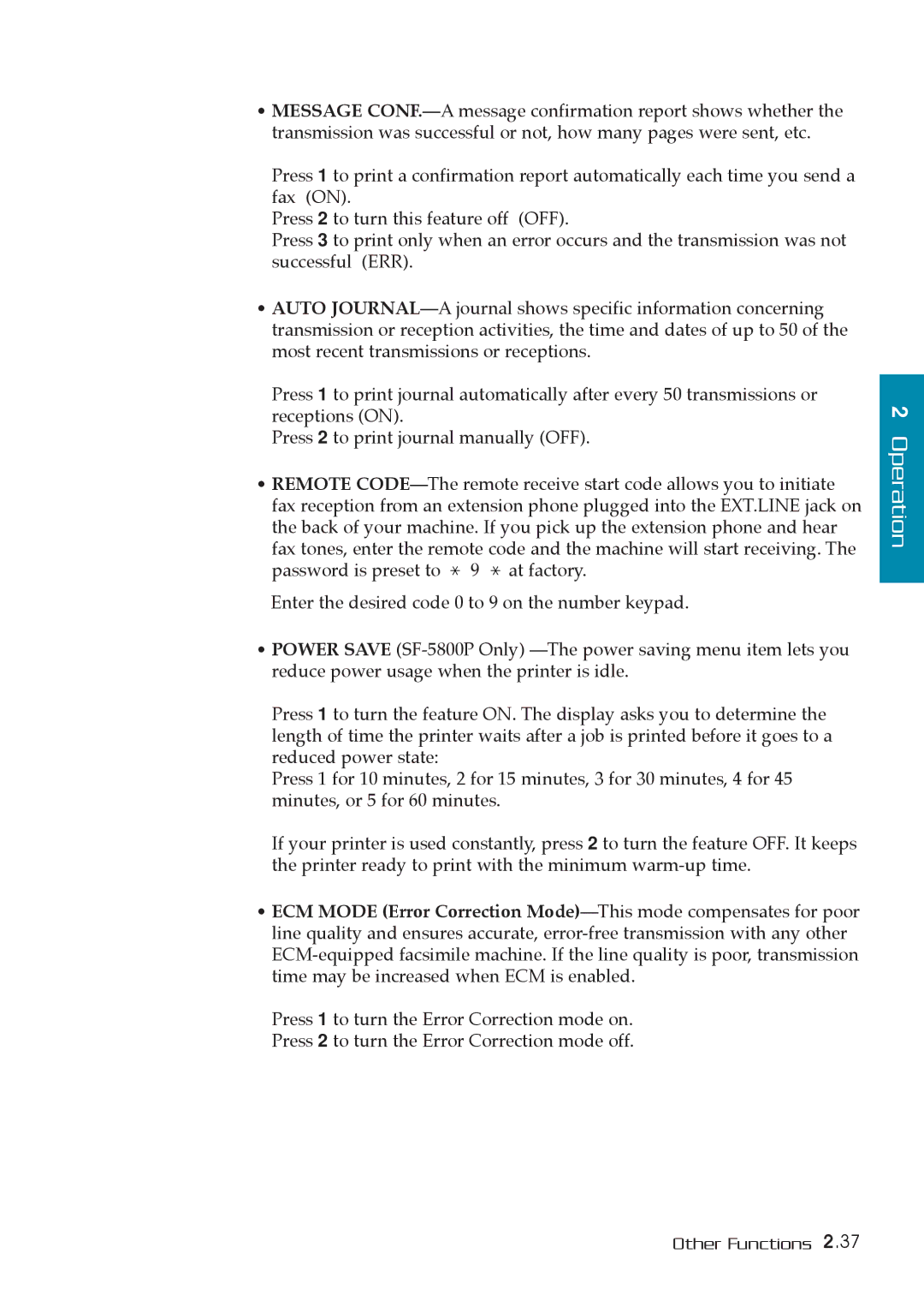 Samsung SF-5800P manual Operation 