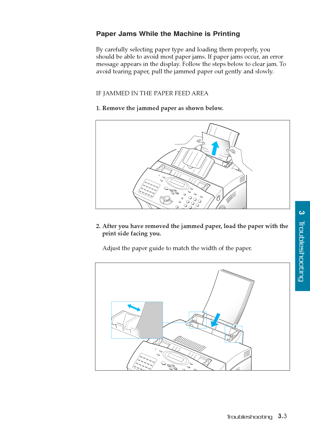 Samsung SF-5800P manual Troubleshooting, Paper Jams While the Machine is Printing 