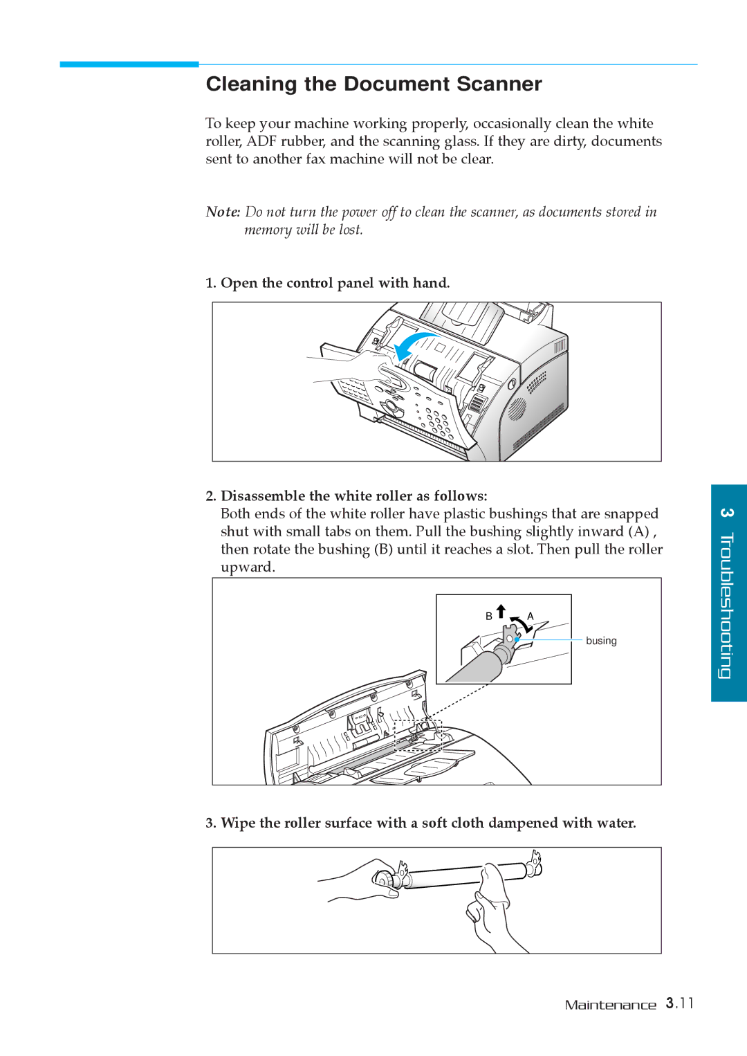 Samsung SF-5800P manual Cleaning the Document Scanner 