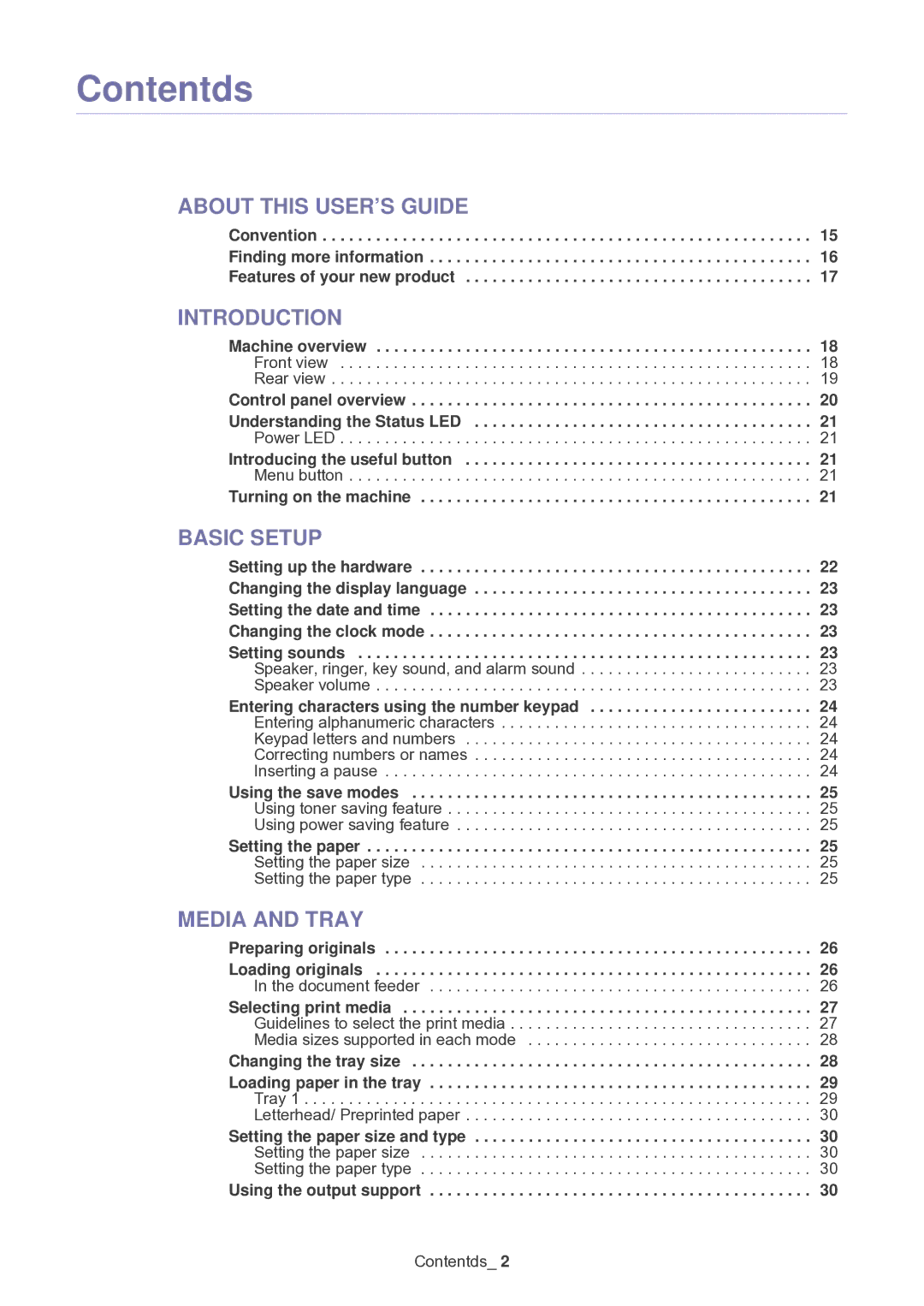 Samsung SF-650 manual Contentds, Using toner saving feature Using power saving feature 