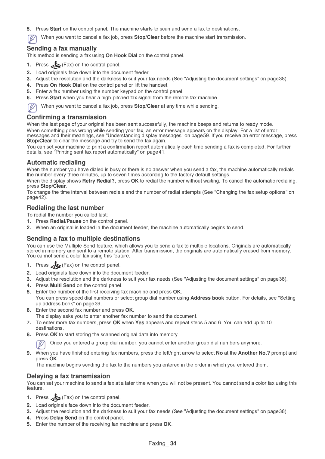 Samsung SF-650 Sending a fax manually, Confirming a transmission, Automatic redialing, Redialing the last number 