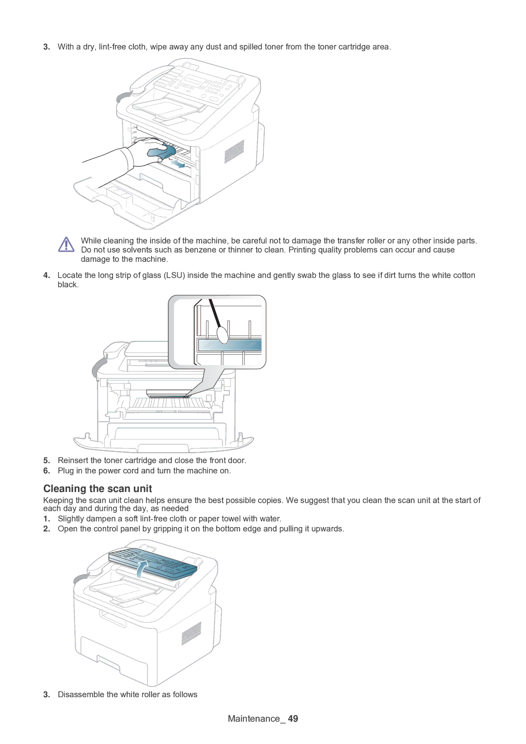 Samsung SF-650 manual Cleaning the scan unit 