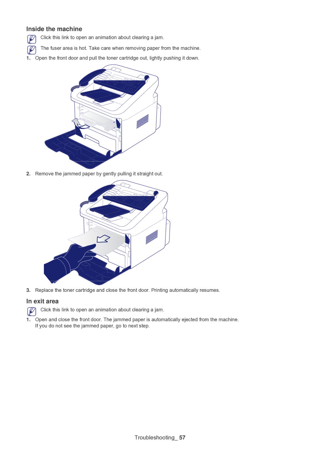 Samsung SF-650 manual Inside the machine, Exit area 