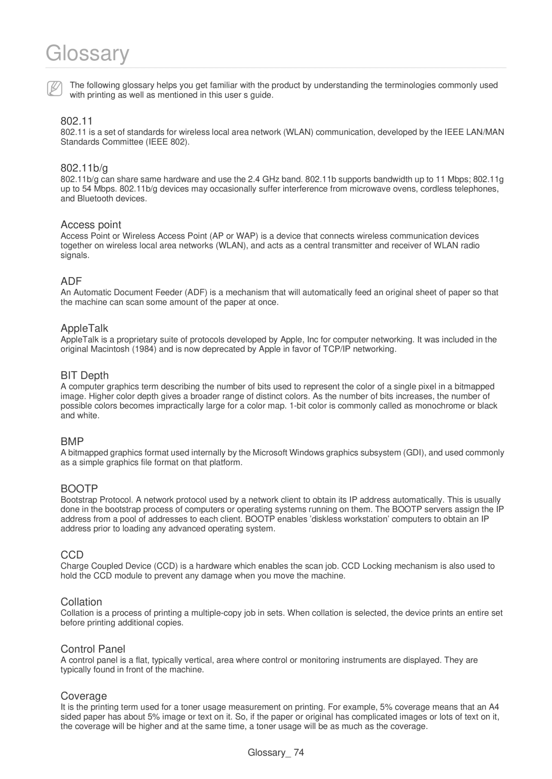 Samsung SF-650 manual Glossary 