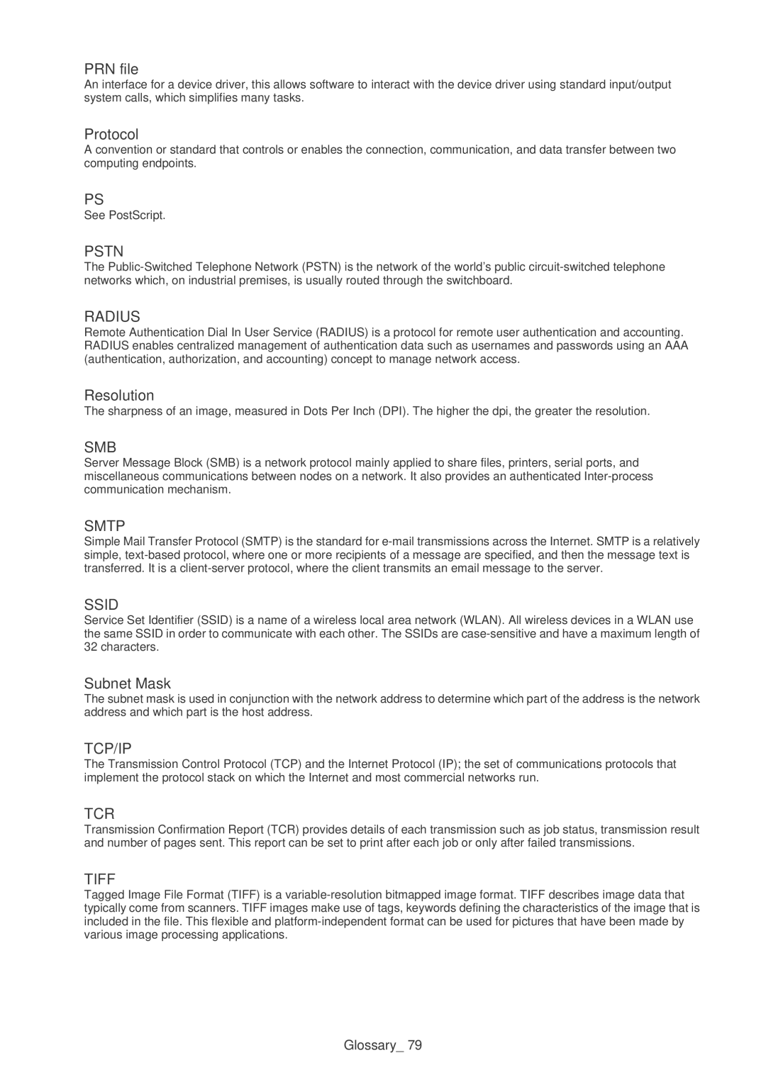 Samsung SF-650 manual PRN file, Protocol, Subnet Mask 