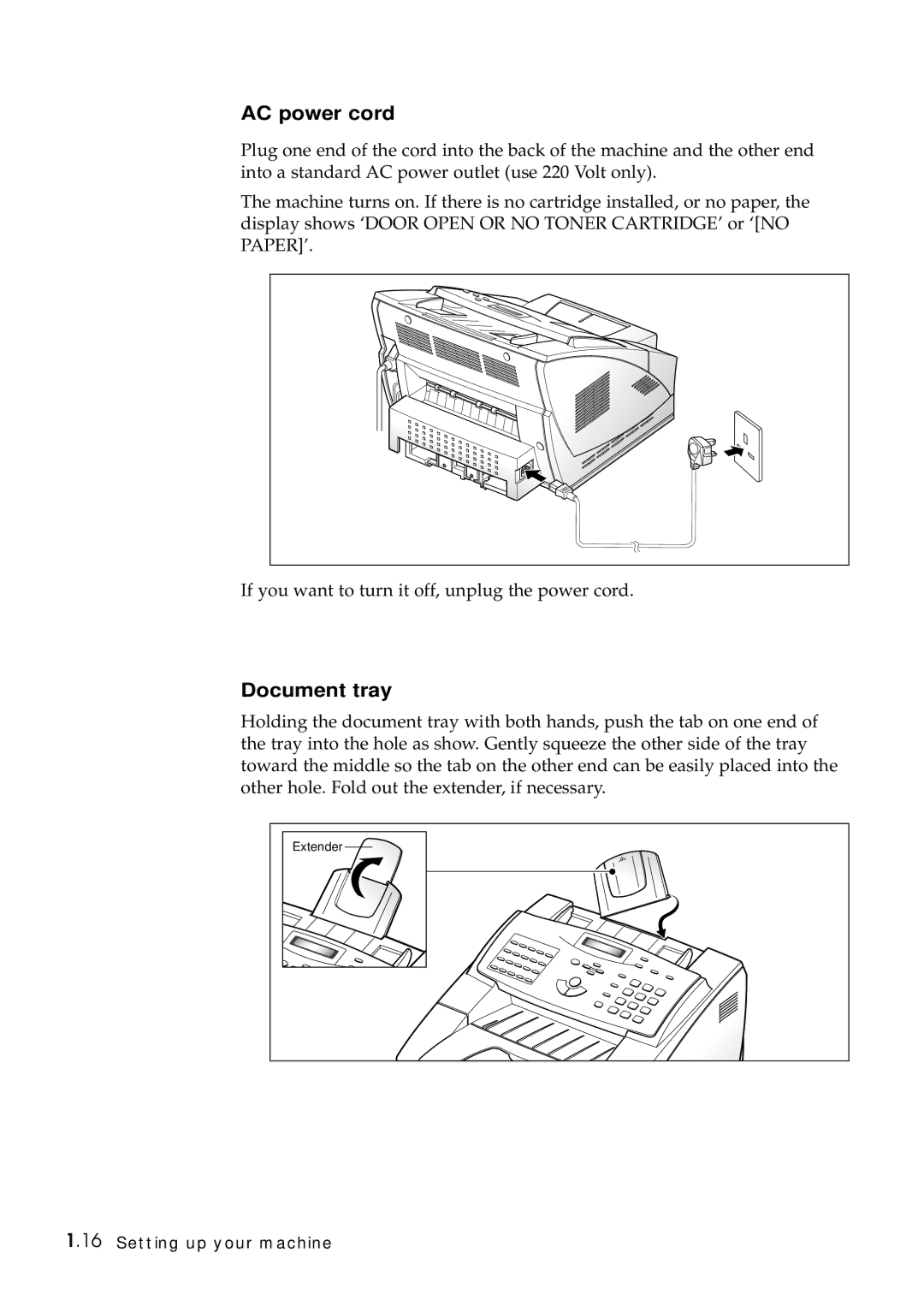 Samsung SF-6800 manual AC power cord, Document tray 