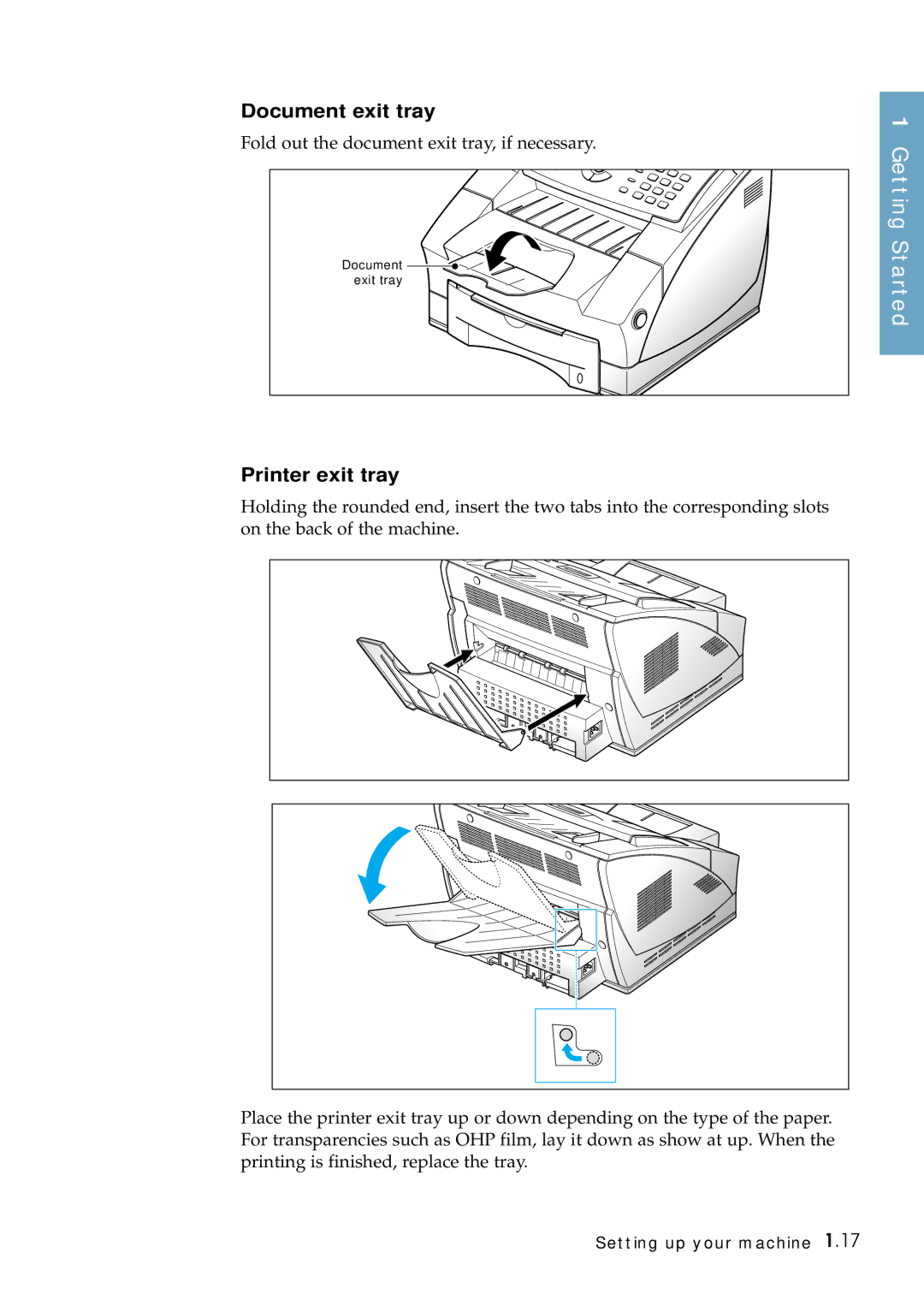 Samsung SF-6800 manual Document exit tray, Printer exit tray 