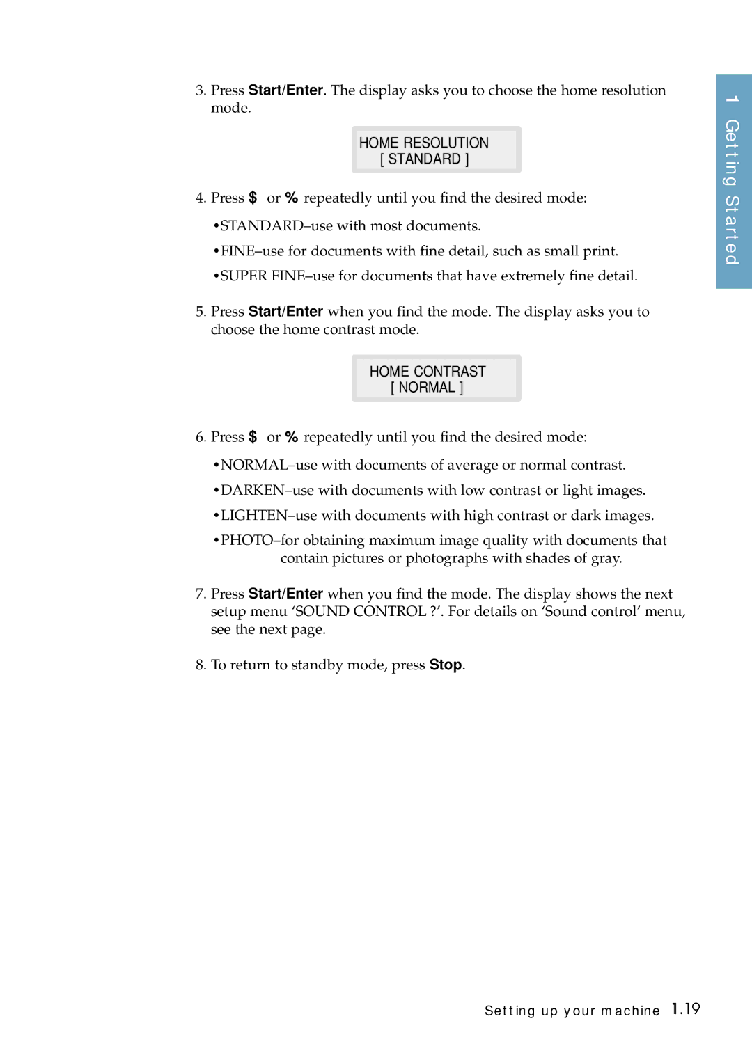 Samsung SF-6800 manual Home Resolution Standard, Home Contrast Normal 