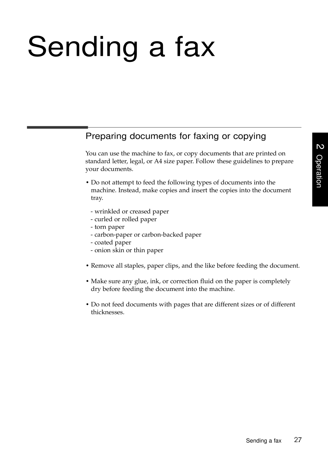 Samsung SF-6800 manual Sending a fax, Preparing documents for faxing or copying 