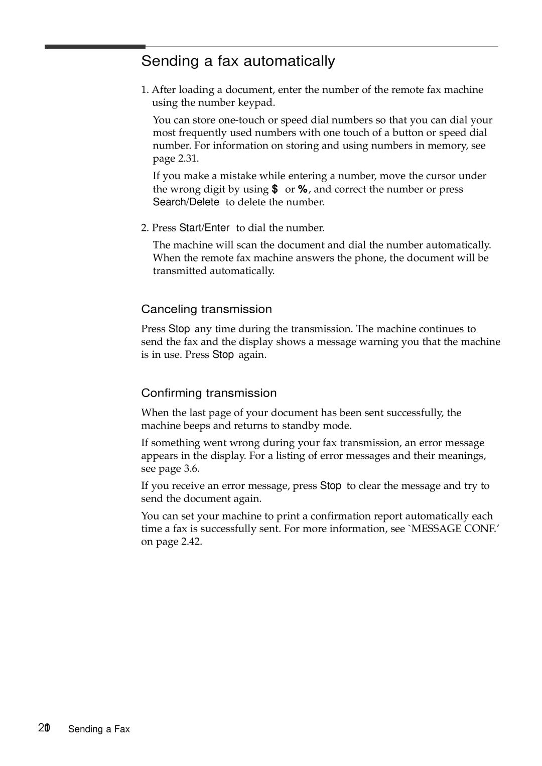 Samsung SF-6800 manual Sending a fax automatically, Canceling transmission, Confirming transmission 