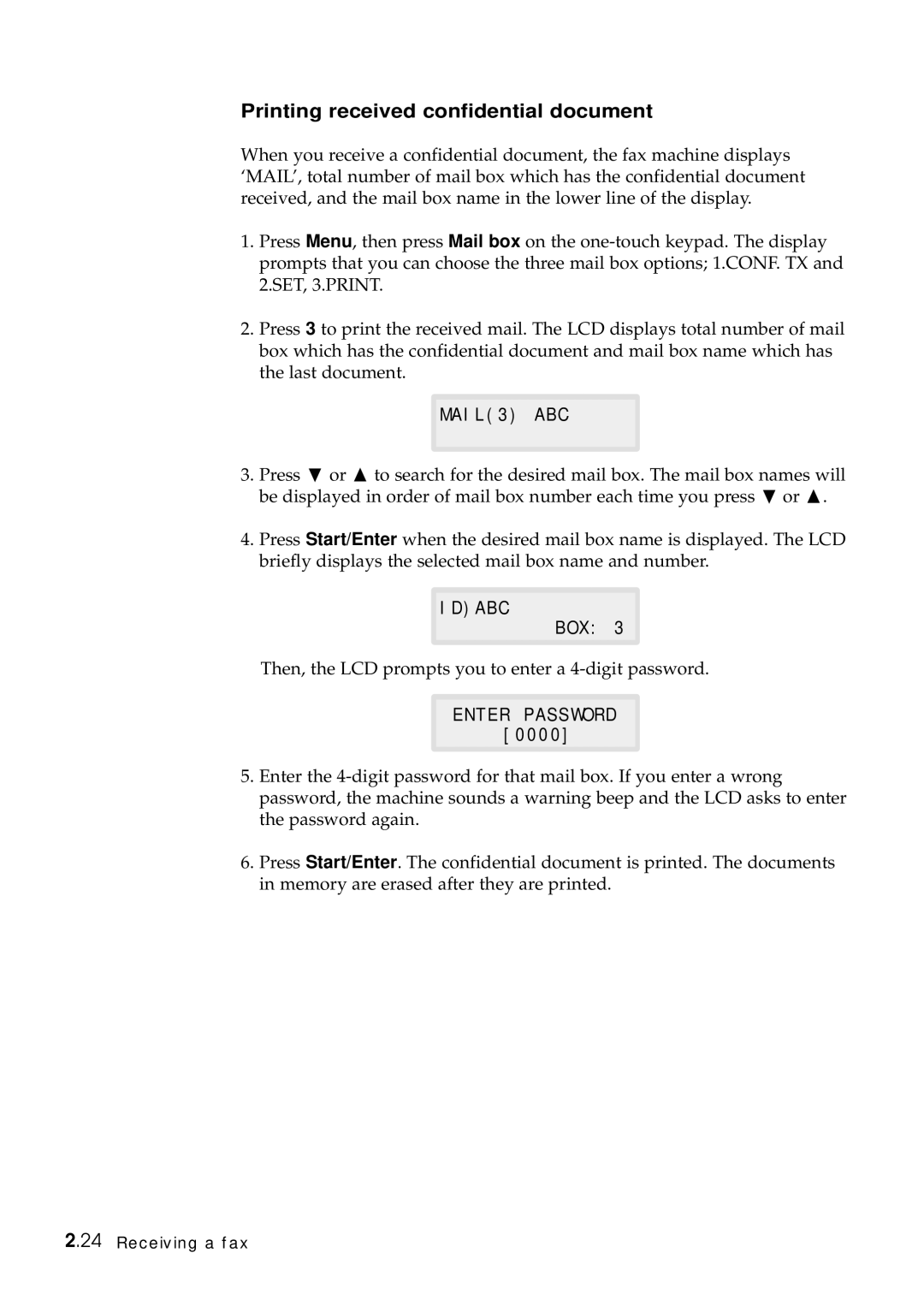 Samsung SF-6800 manual Printing received confidential document, MAIL3 ABC, Idabc 