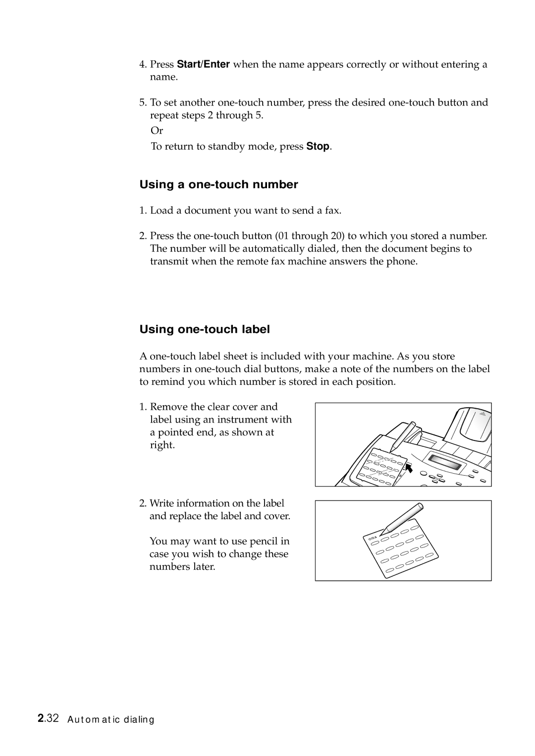 Samsung SF-6800 manual Using a one-touch number, Using one-touch label 