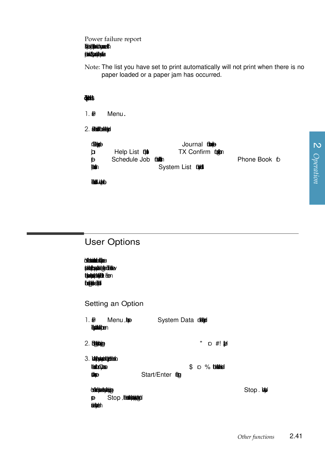 Samsung SF-6800 manual User Options, Setting an Option 