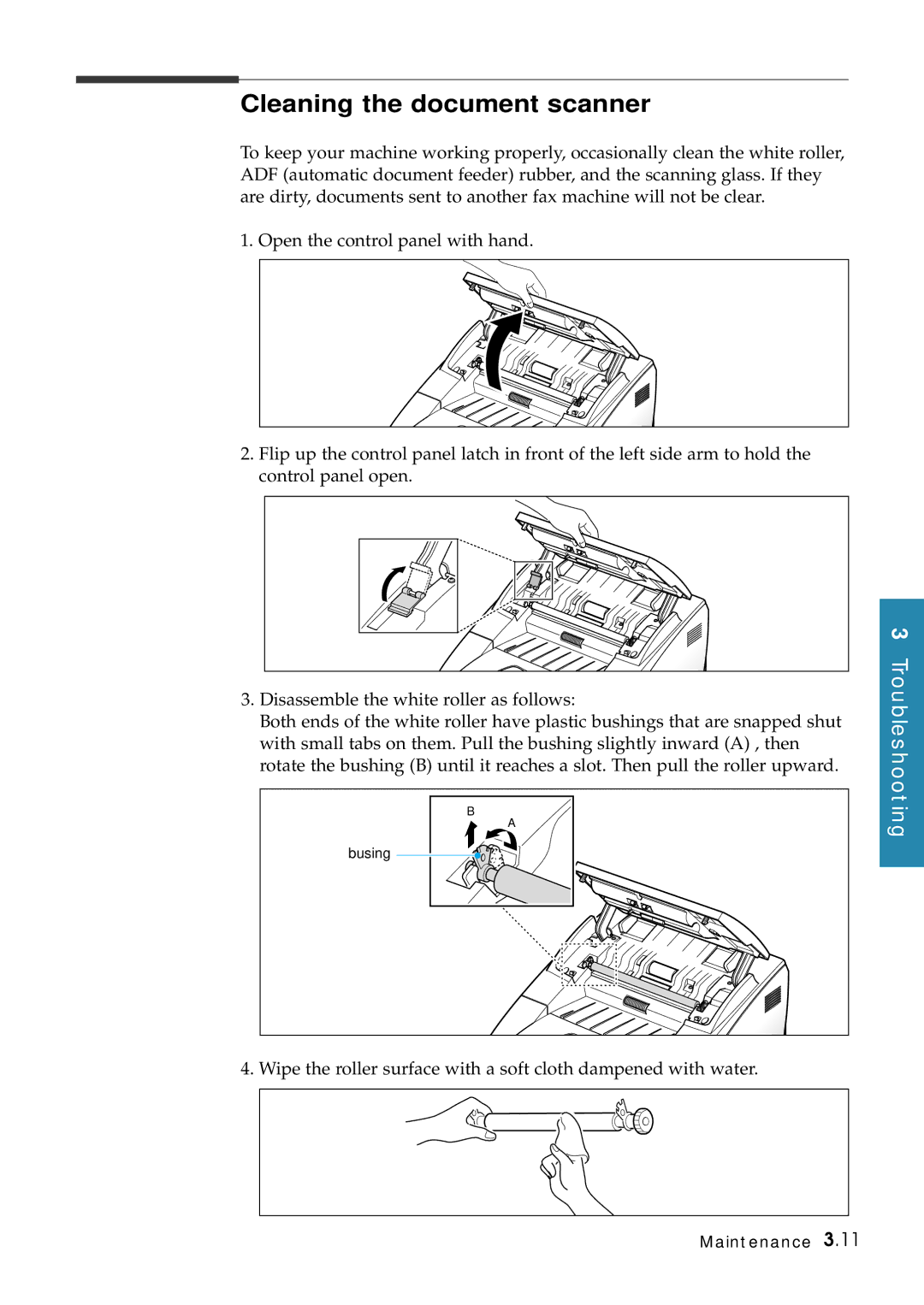 Samsung SF-6800 manual Cleaning the document scanner 