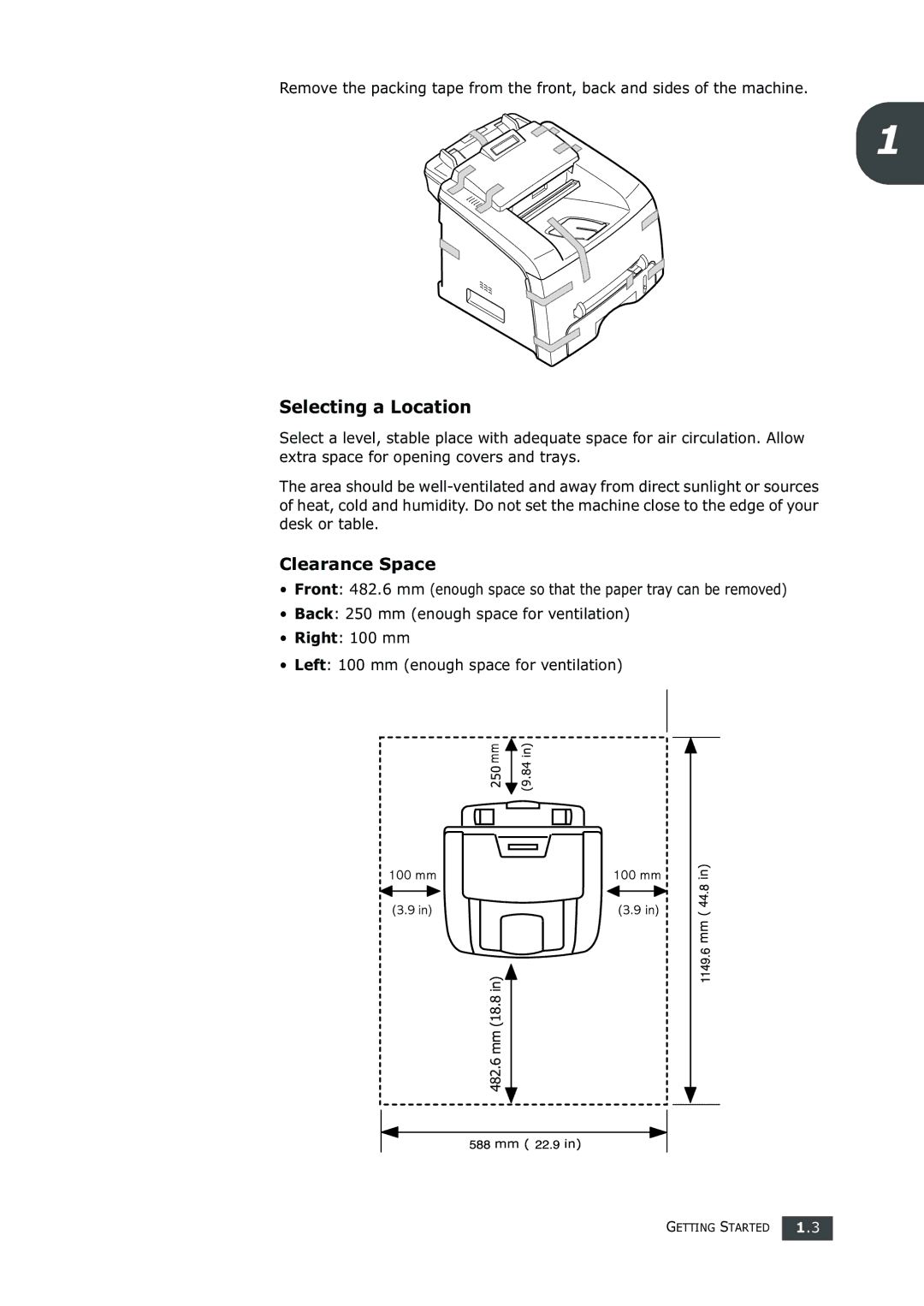 Samsung SF-750 Series manual Selecting a Location, Clearance Space 