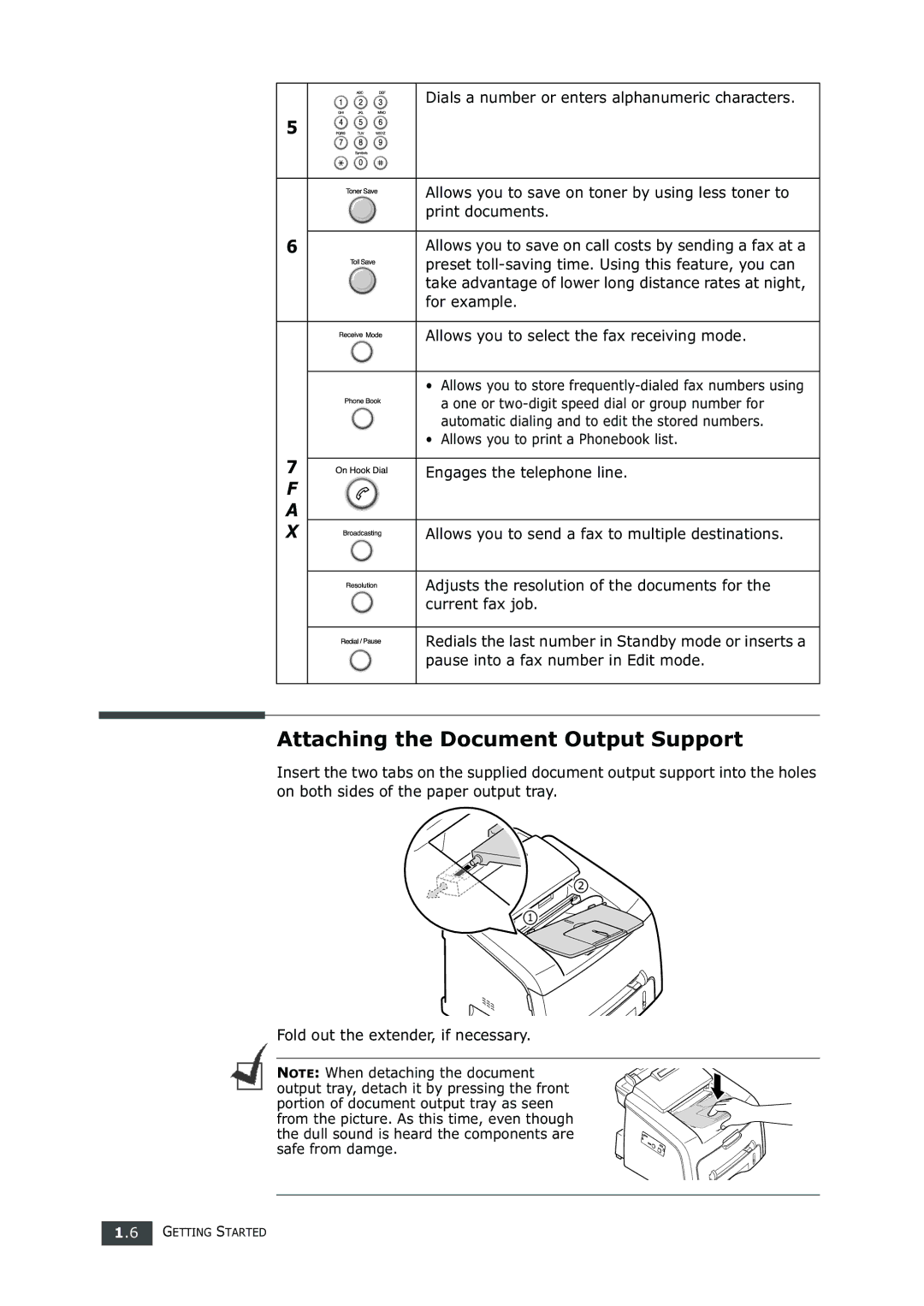 Samsung SF-750 Series manual Attaching the Document Output Support 