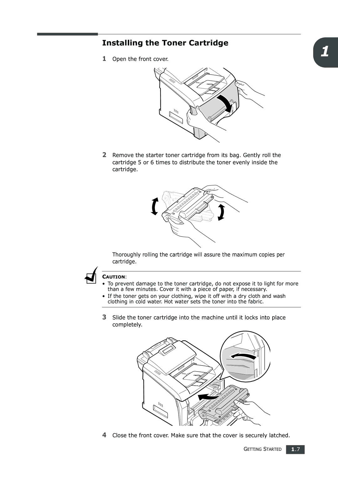 Samsung SF-750 Series manual Installing the Toner Cartridge 