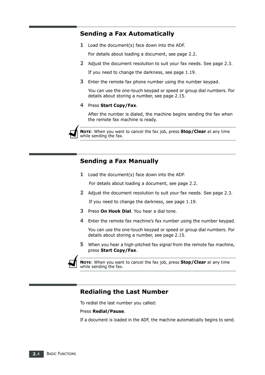 Samsung SF-750 Series Sending a Fax Automatically, Sending a Fax Manually, Redialing the Last Number, Press Start Copy/Fax 