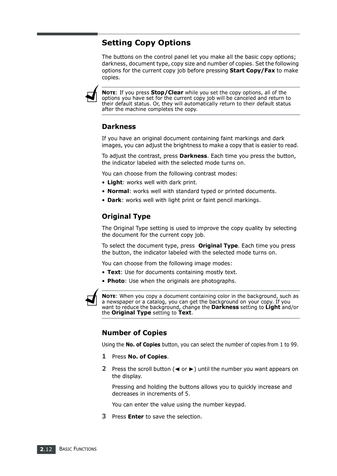 Samsung SF-750 Series manual Setting Copy Options, Press No. of Copies 