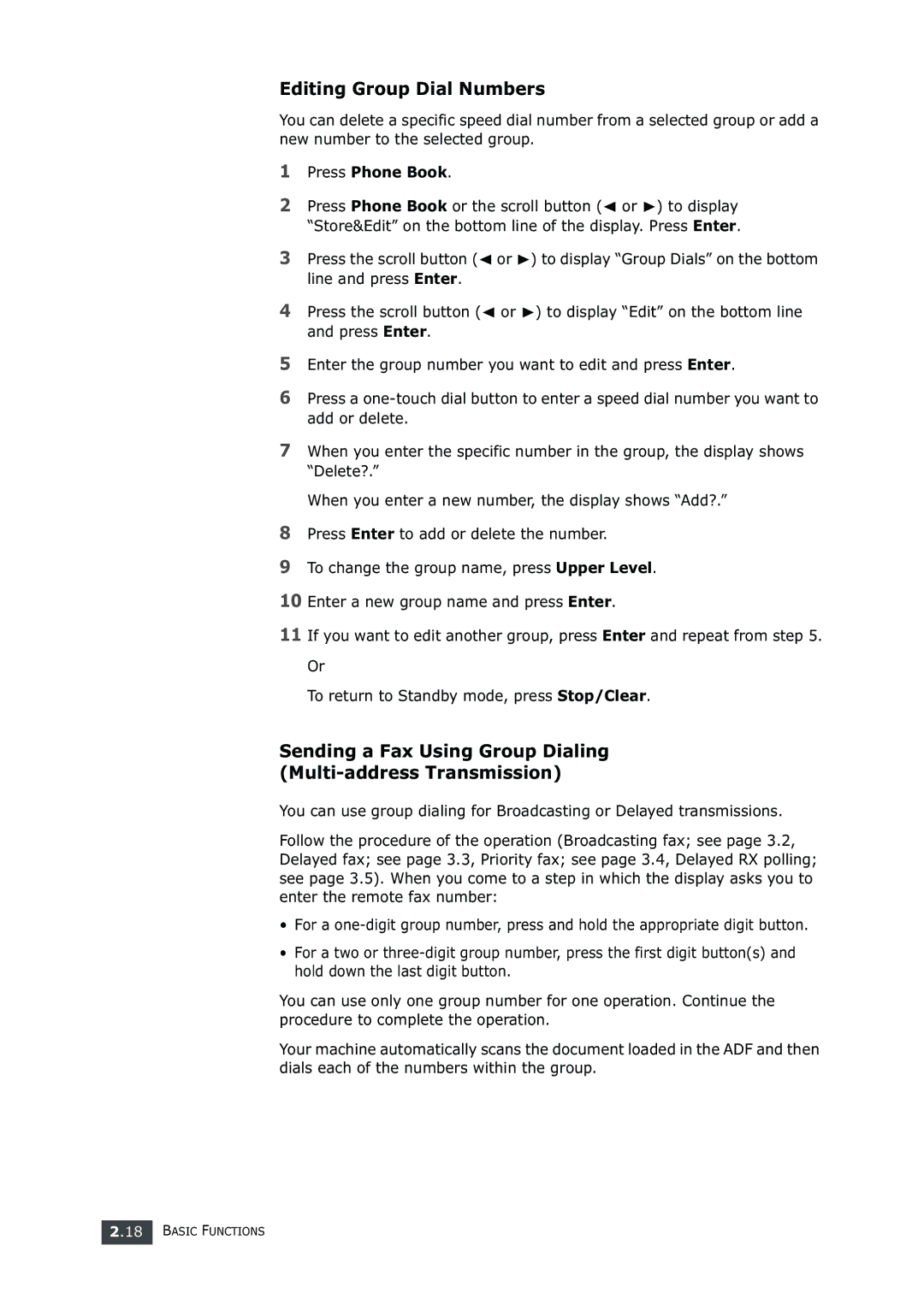 Samsung SF-750 Series manual Editing Group Dial Numbers 