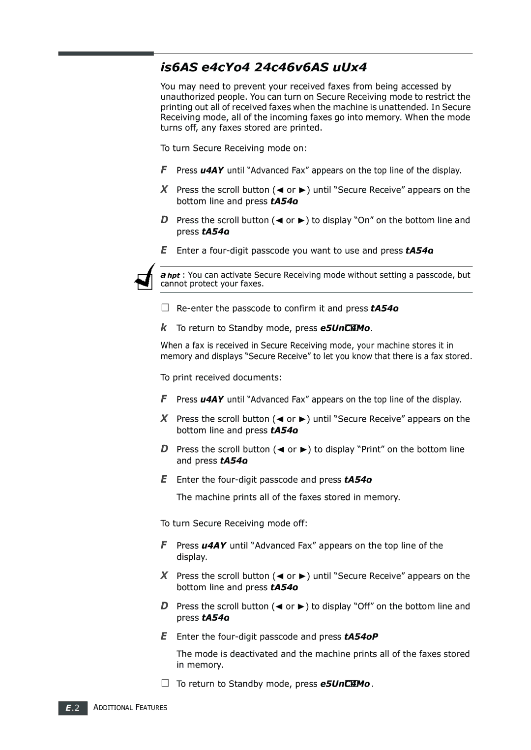 Samsung SF-750 Series manual Using Secure Receiving Mode 