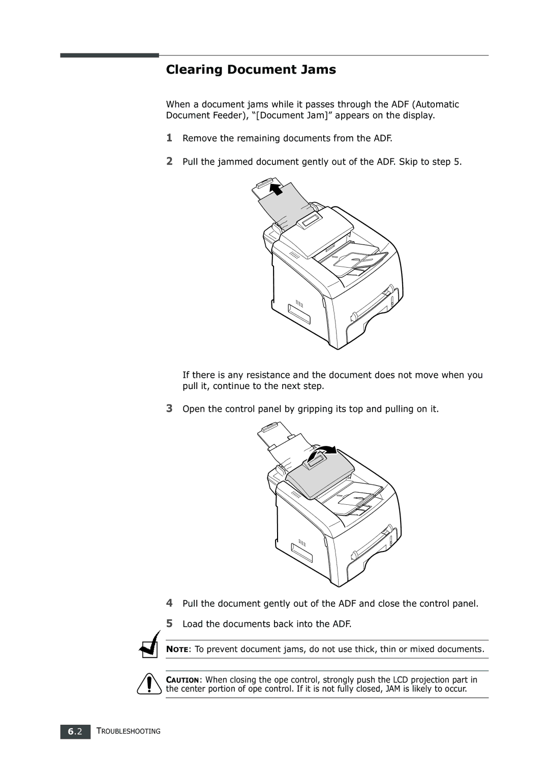 Samsung SF-750 Series manual Clearing Document Jams 