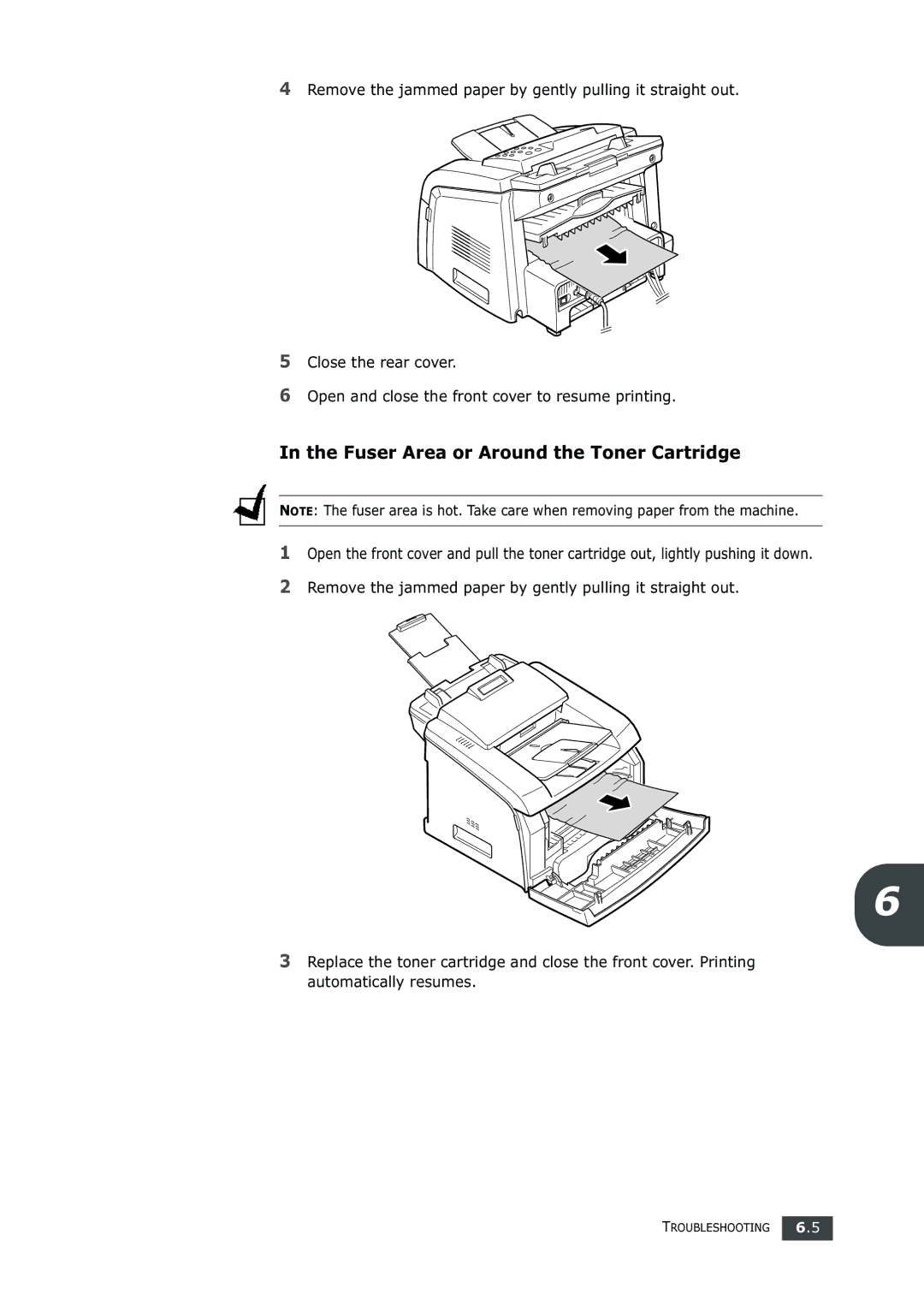 Samsung SF-750 Series manual Fuser Area or Around the Toner Cartridge 