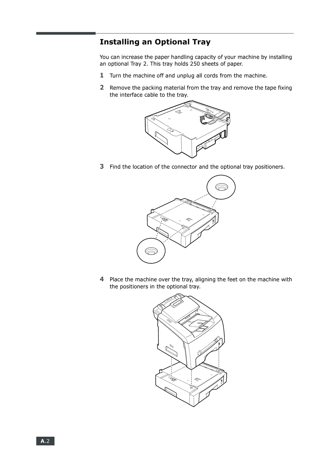 Samsung SF-750 Series manual Installing an Optional Tray 