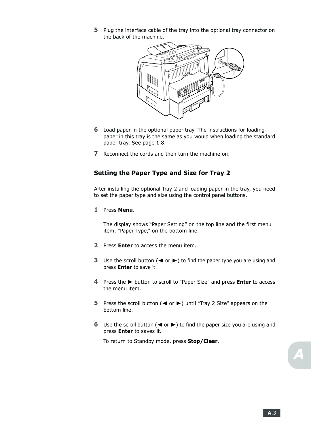 Samsung SF-750 Series manual Setting the Paper Type and Size for Tray 