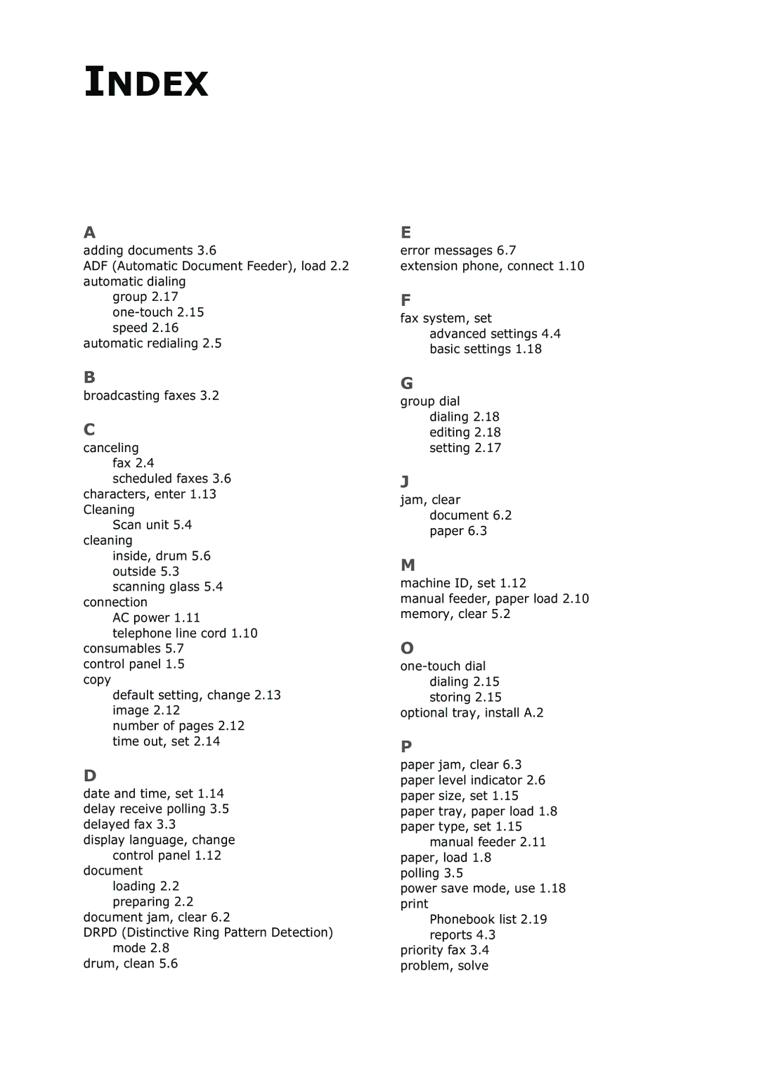 Samsung SF-750 Series manual Index 