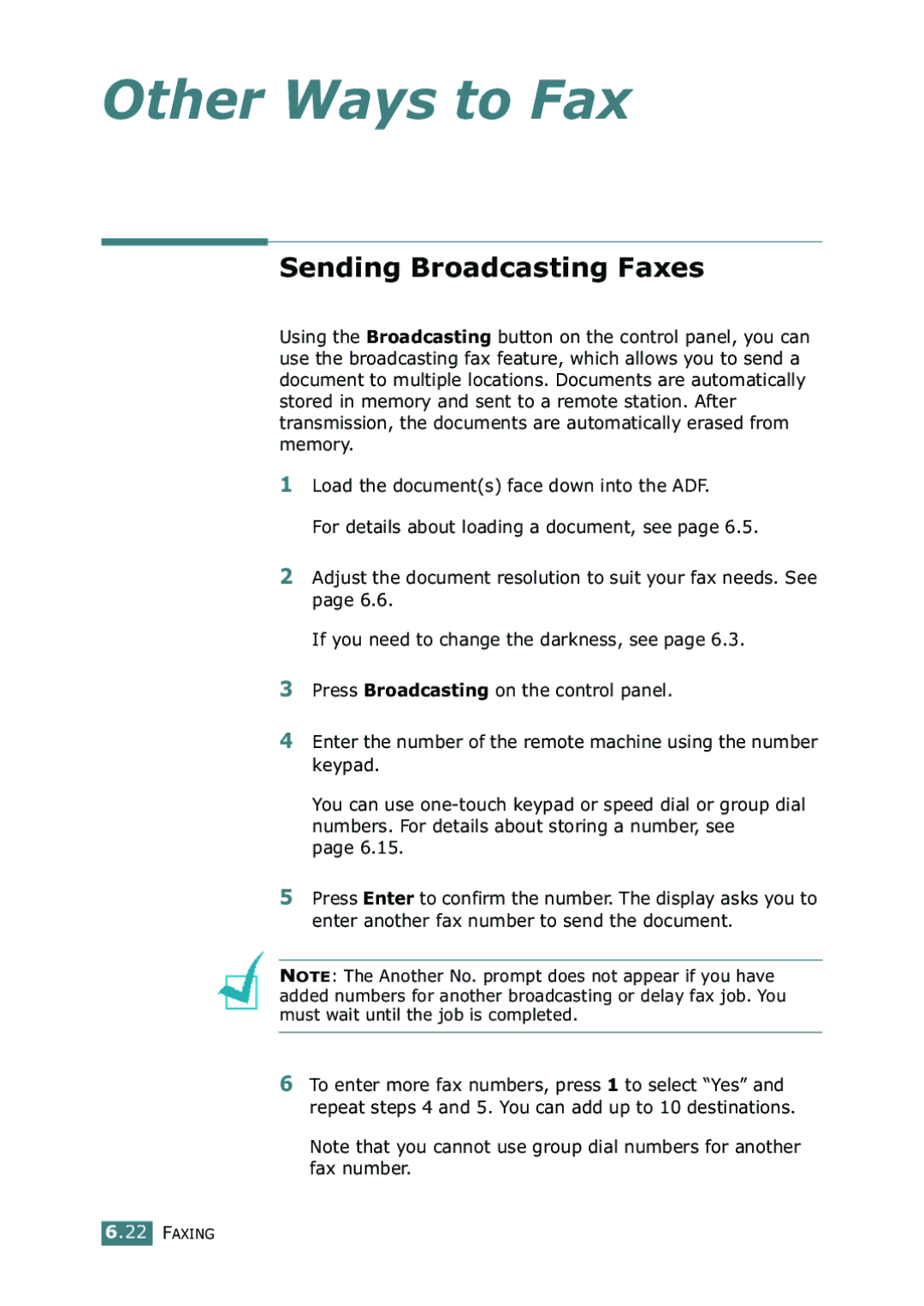 Samsung SF-755P manual Other Ways to Fax, Sending Broadcasting Faxes 